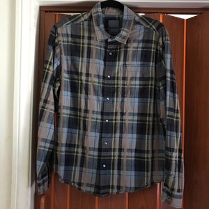Prana Medium Plaid Long Sleeved Snap Up Shirt